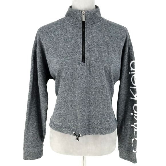 Calvin Klein Tops - Calvin Klein Top Womens Large Gray Crop Sweatshirt Quarter Zip Drawstring Waist